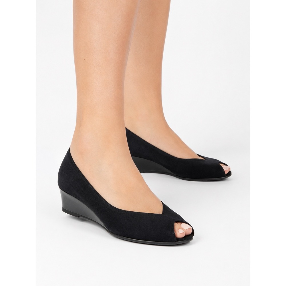 Bruno Magli Vintage Y2K Black Peep Toe Low Wedge Heels Women's Size 6.5